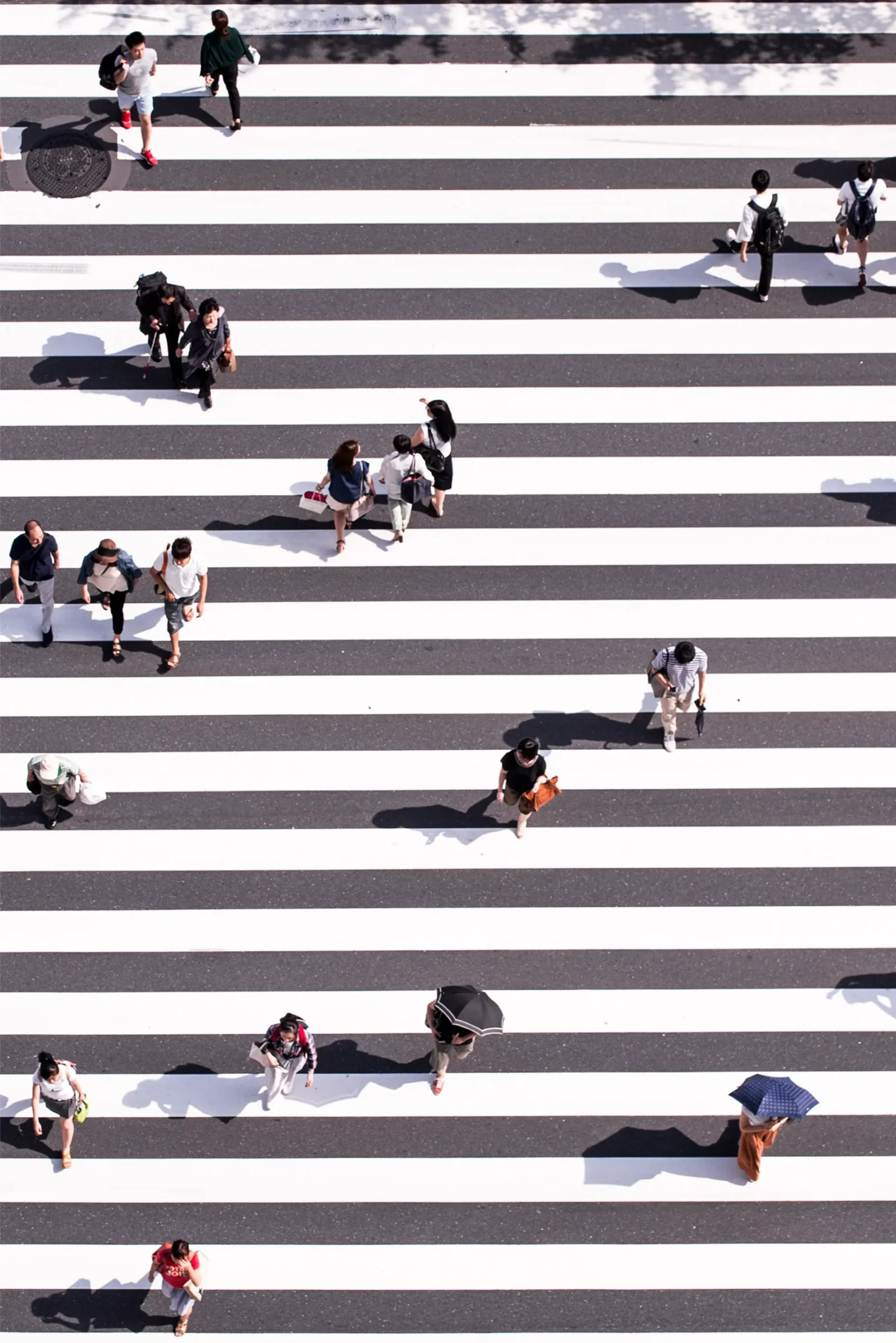 People crossing the road from above